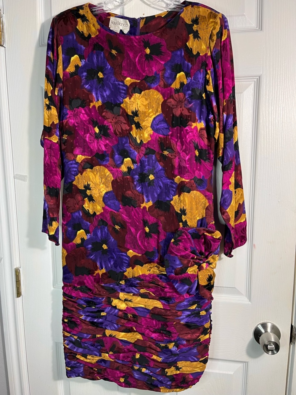 Raul Blanco 100% Silk Vintage Multicolor Floral Ruched Dress 10